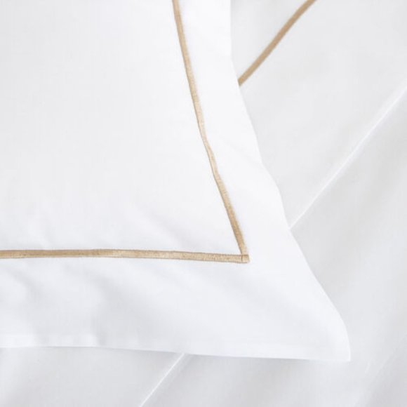 FRETTE ONE BOURDON CAL KING 4 PIECE SHEET SET PERCALE WHITE/KHAKI. - Picture 2 of 4